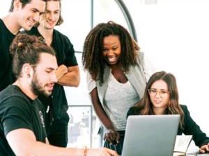 Hip young professionals working together.