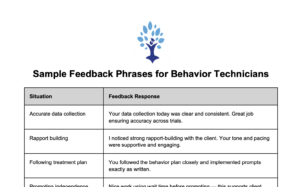 Free Download Sample Feedback Phrases for Behavior Technicians