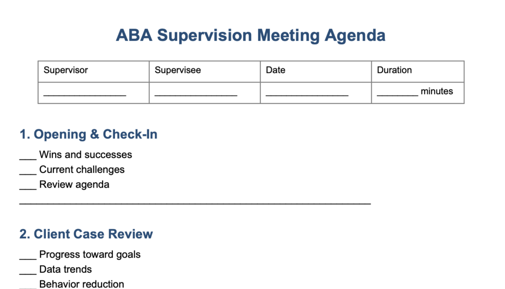 Supervision Meeting Agenda Template for Effective Sessions | Behavior ...
